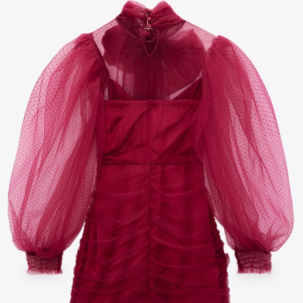 ZARA | Bloggers Fave Tulle Swiss Dot Dress Fuchsia - Picture 13 of 16